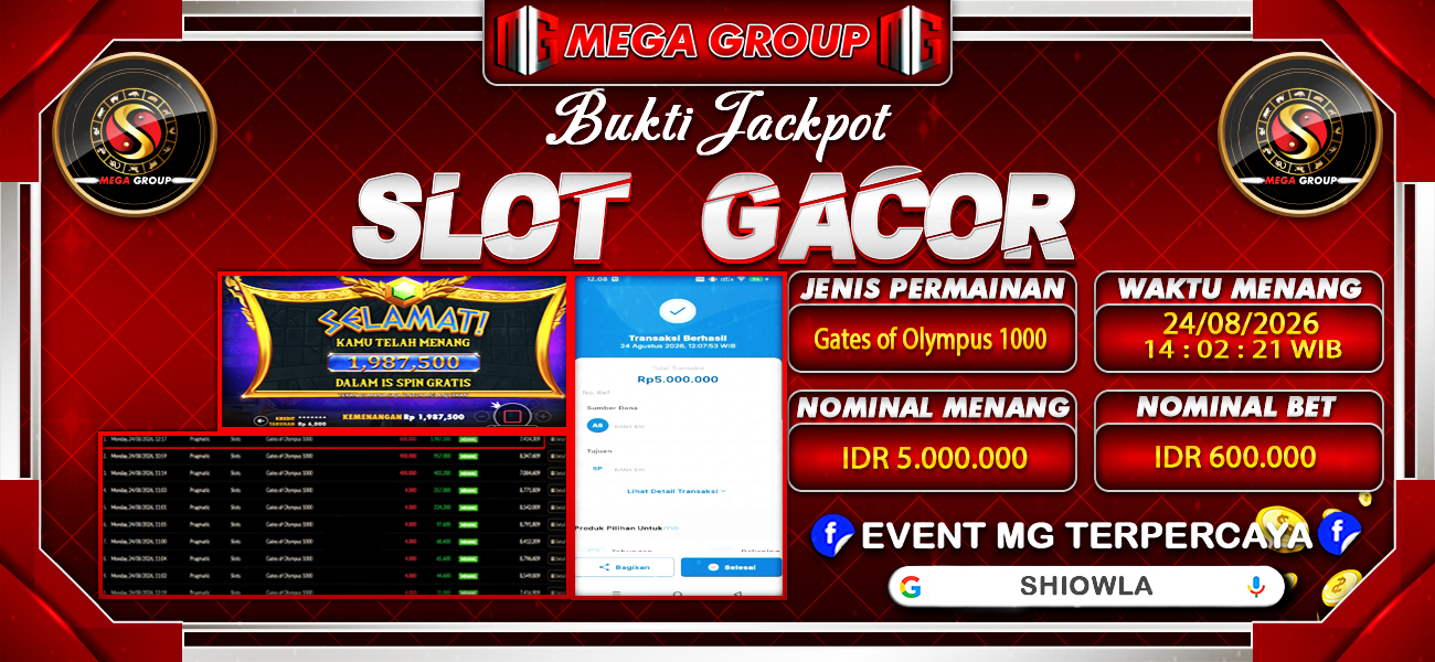 Bukti JP situs Shiowla hari Senin, 24 Agustus 2026