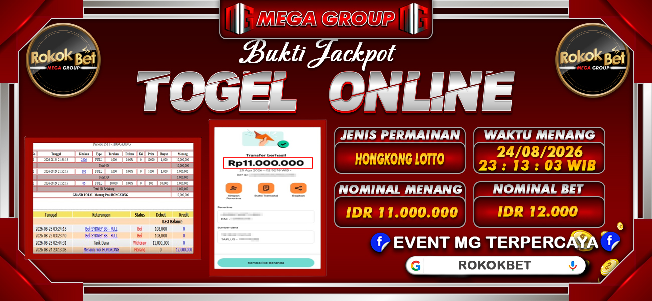 Bukti JP situs Rokokbet hari Selasa, 25 Agustus 2026