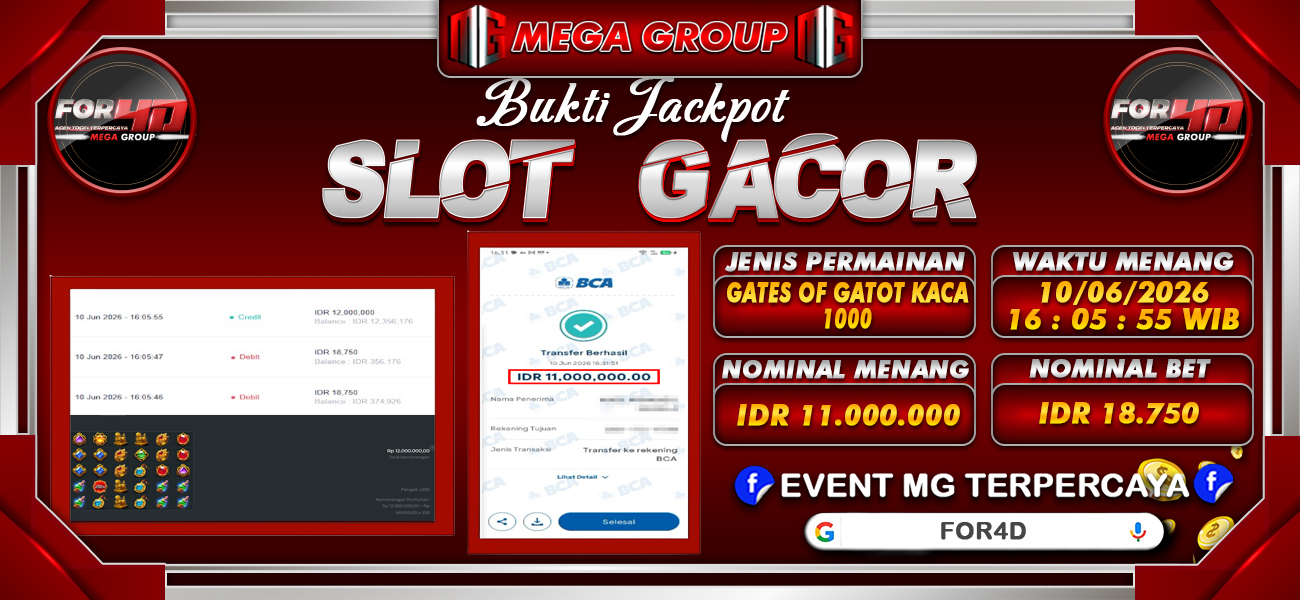 Bukti JP situs For4D hari Kamis, 11 Juni 2026